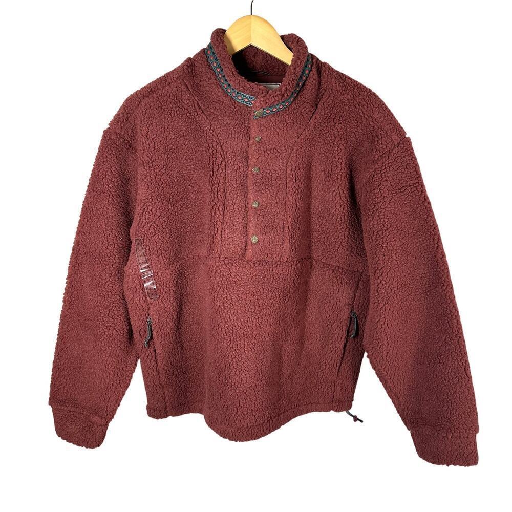 Alpine Design 1/4 Snap Sherpa Pullover Sweater Size Large Dark Auburn